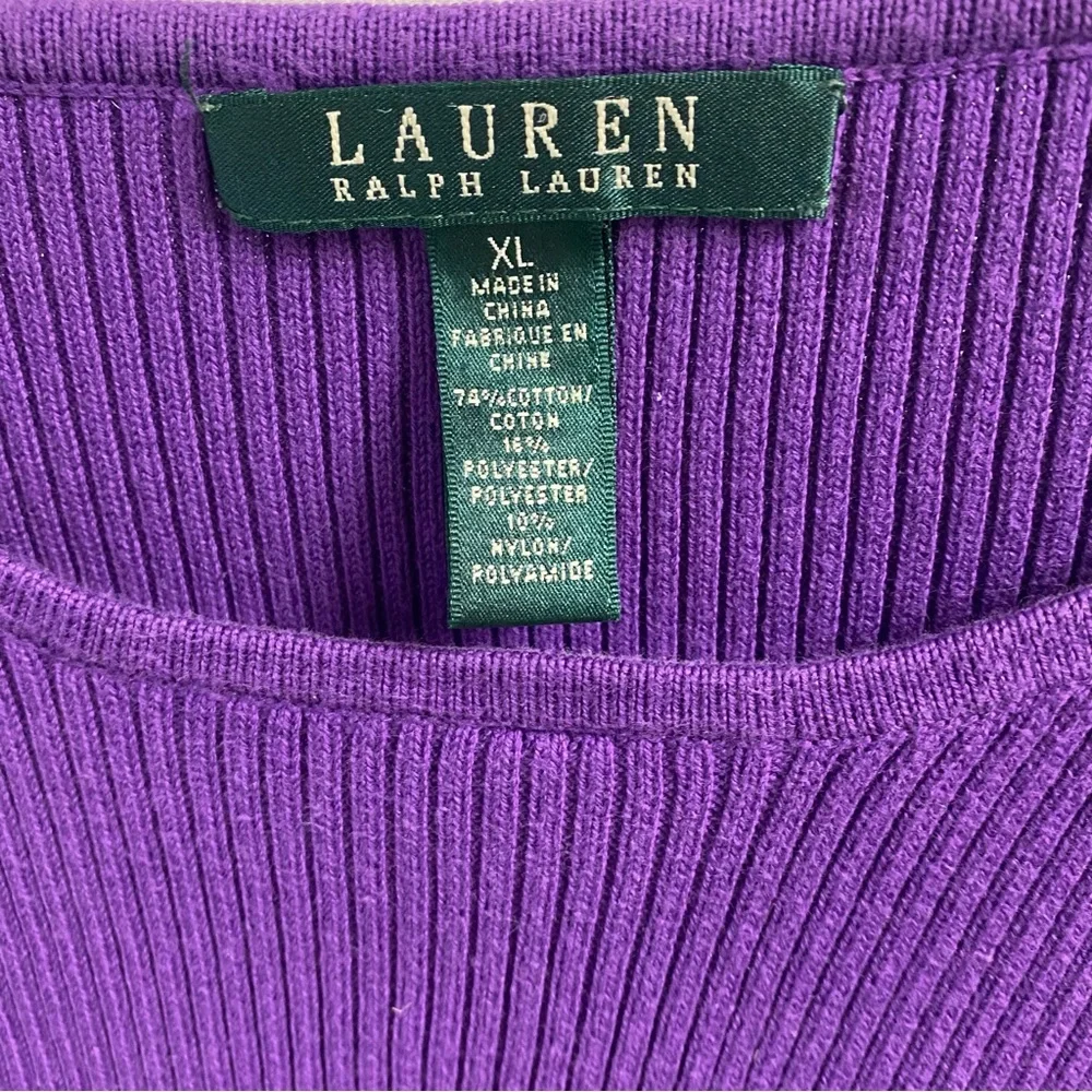 Lauren Ralph Lauren Purple and Black Striped Sweater‎ 3 Shoulder Gold Buttons XL